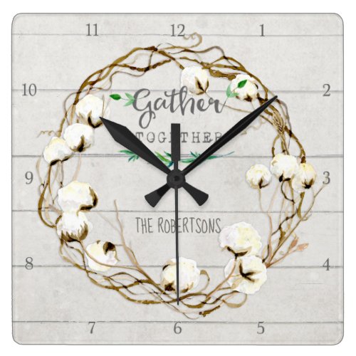 Farmhouse Shiplap Wood Rustic Gather Together Square Wall Clock