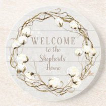 Farmhouse Shiplap Wood Twig Cotton Boll Wreath Sandstone Coaster