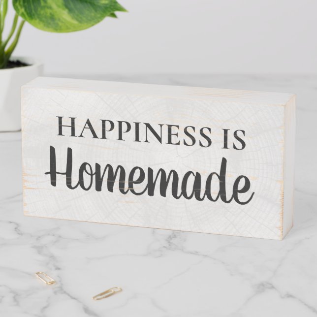 Farmhouse Sign White Wood Happiness Homemade (In Situ Horizontal)