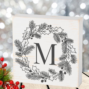 Farmhouse Signature Christmas Wreath Wooden Box Sign