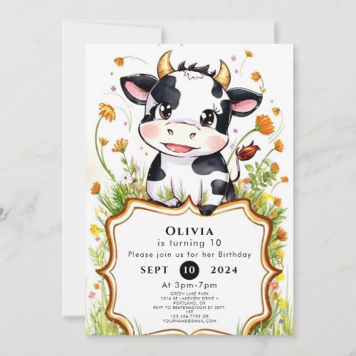 Farmhouse Simple Cow Birthday Invitation