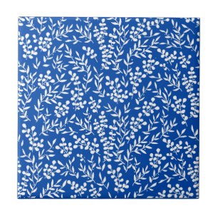 Farmhouse simple floral pattern on blue ceramic tile