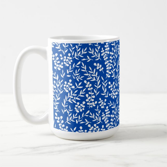 Farmhouse simple floral pattern on blue  coffee mug (Left)