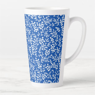 Farmhouse simple floral pattern on blue latte mug
