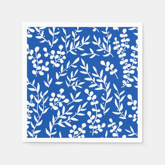 Farmhouse simple floral pattern on blue  napkins (Front)