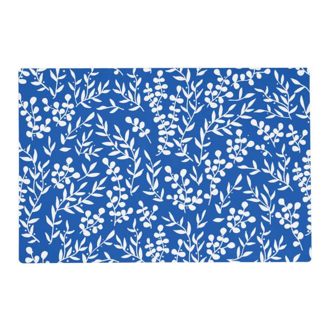 Farmhouse simple floral pattern on blue  placemat (Front)