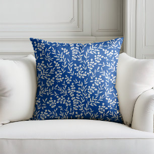 Farmhouse simple floral pattern on blue throw pillow