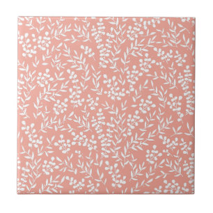 Farmhouse simple floral pattern on pink ceramic tile