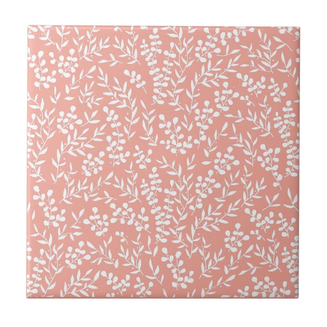 Farmhouse simple floral pattern on pink ceramic tile (Front)