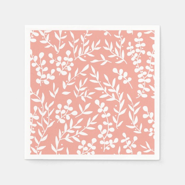 Farmhouse simple floral pattern on pink napkins (Front)