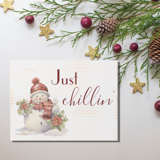 Farmhouse Snowman Just Chillin Rustic Christmas Wooden Box Sign (Creator Uploaded)