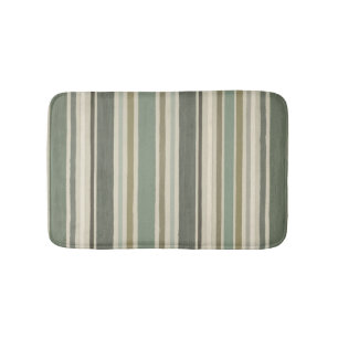 Farmhouse Soft Green Mustard Gray Brown Stripe Bath Mat