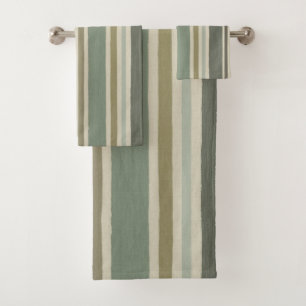 Farmhouse Soft Green Mustard Gray Brown Stripe Bath Towel Set