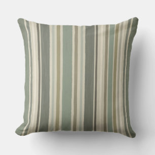 Farmhouse Soft Green Mustard Gray Brown Stripe Outdoor Pillow