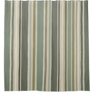 Farmhouse Soft Green Mustard Gray Brown Stripe Shower Curtain