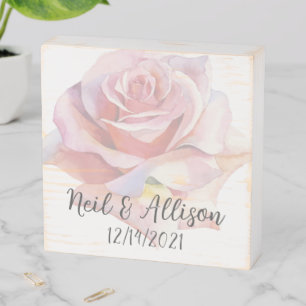 Farmhouse Solitary Pink Rose Wedding/Anniversary  Wooden Box Sign