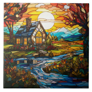 Farmhouse Stained Glass  Ceramic Tile