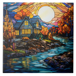Farmhouse Stained Glass Ceramic Tile
