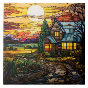 Farmhouse Stained Glass Ceramic Tile
