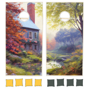 Farmhouse/stream/woods/painting  cornhole set