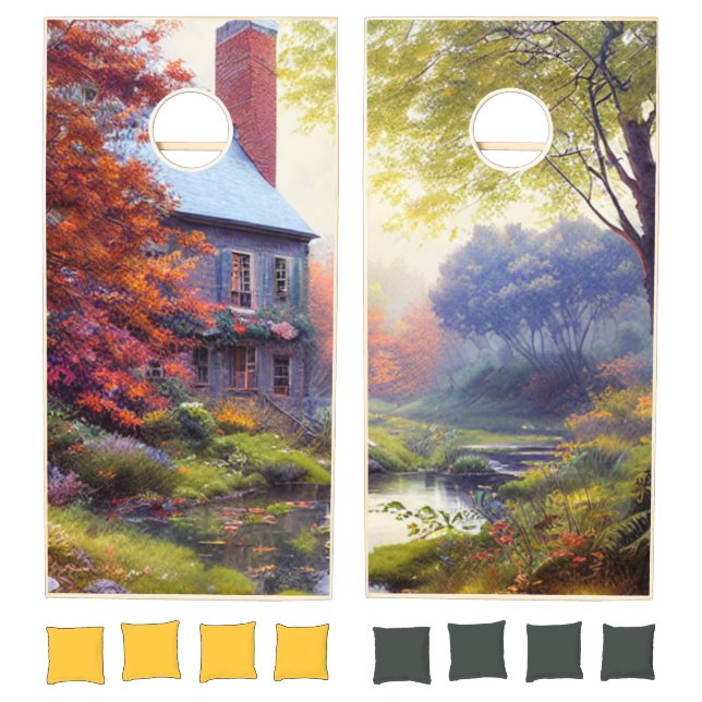 Farmhouse/stream/woods/painting  cornhole set (Set)