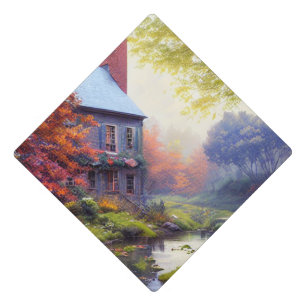 Farmhouse/stream/woods/painting  graduation cap topper
