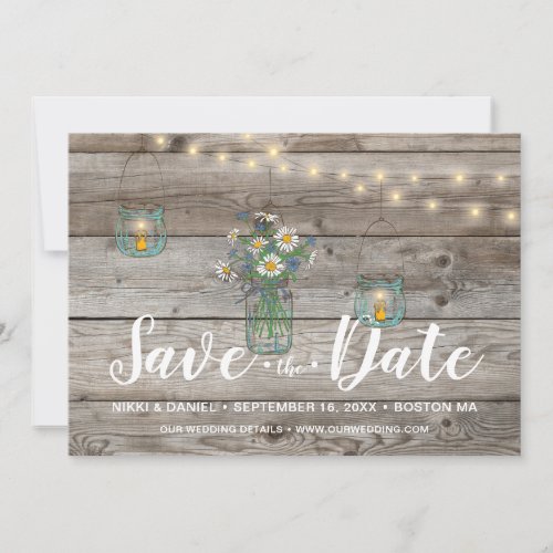 Farmhouse String Lights Jars Photo Wedding Save The Date