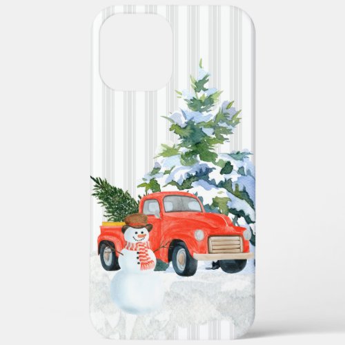 Farmhouse Stripe Rustic Vintage Truck Christmas iPhone 12 Pro Max Case