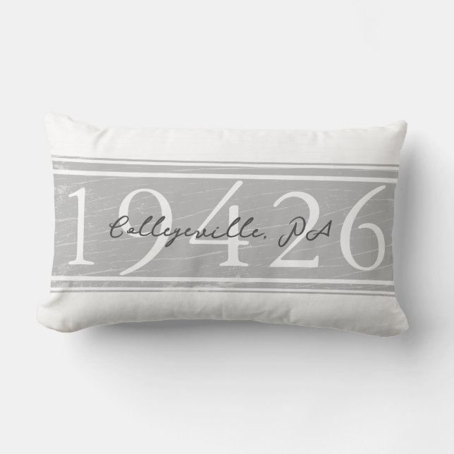 Farmhouse Stripes Personalized Zip Code Lumbar Pil Pillow (Front)
