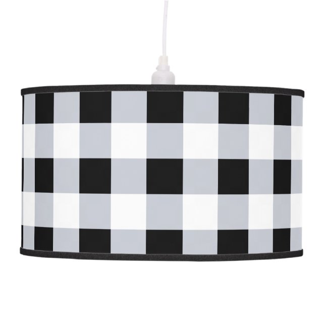 Farmhouse Style Black White Buffalo Plaid Check Ceiling Lamp (Front)