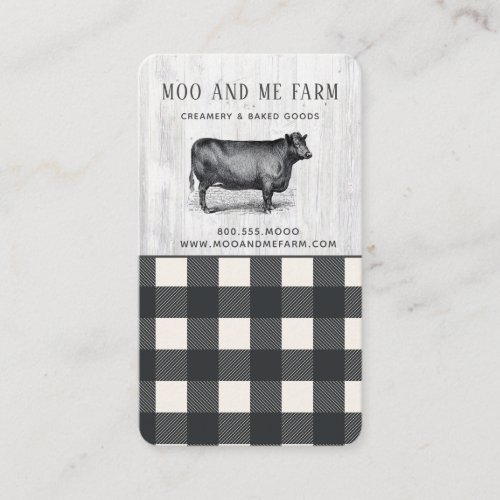 Farmhouse Style Black White Buffalo Plaid Wood  Bu Business Card