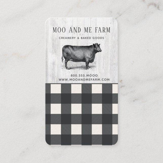 Farmhouse Style Black White Buffalo Plaid Wood  Business Card (Front)