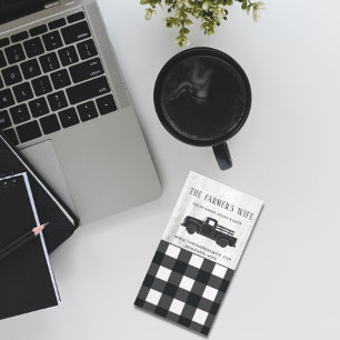 Farmhouse Style Black White Buffalo Plaid Wood Business Card Magnet