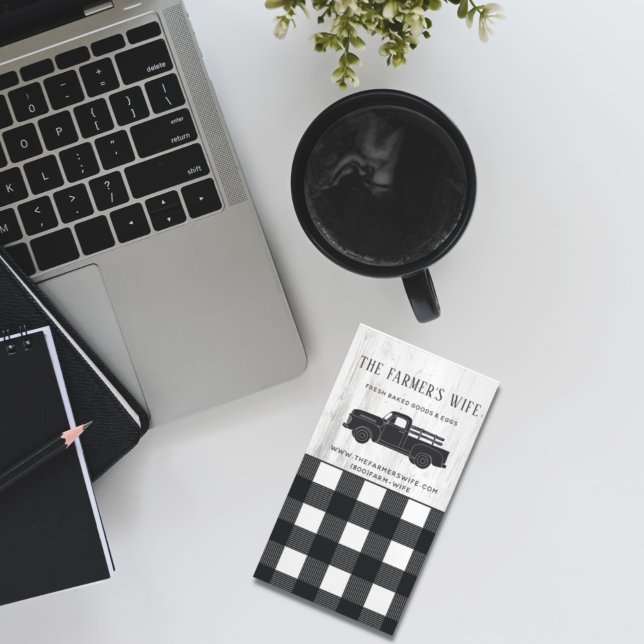 Farmhouse Style Black White Buffalo Plaid Wood Business Card Magnet (Creator Uploaded)