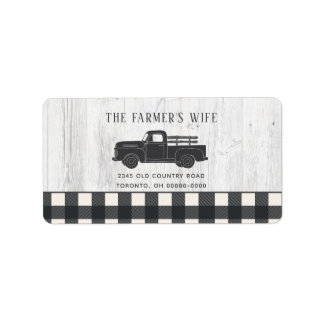 Farmhouse Style Black White Buffalo Plaid Wood Label