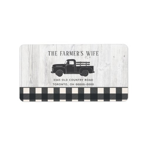 Farmhouse Style Black White Buffalo Plaid Wood  Label