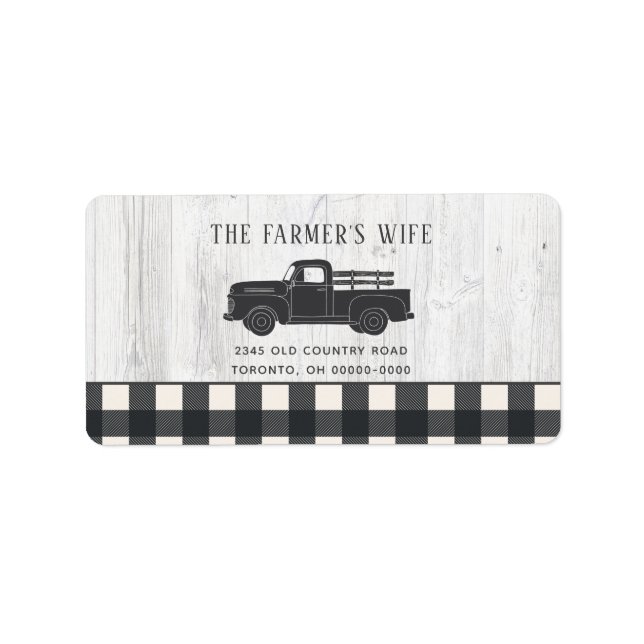 Farmhouse Style Black White Buffalo Plaid Wood  Label (Front)