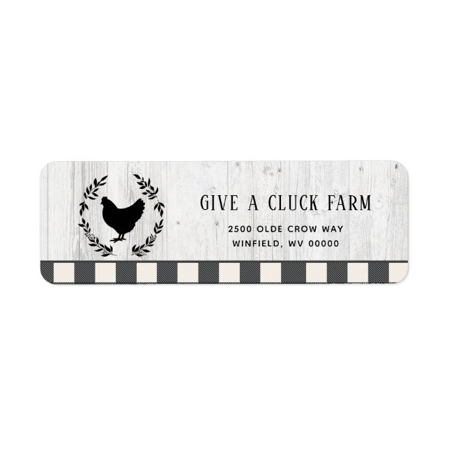 Farmhouse Style Black White Chicken Return Address Label (Front)