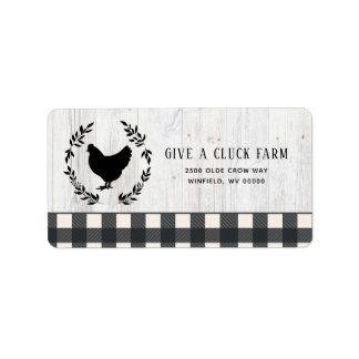 Farmhouse Style Black White Plaid Chicken Wood Label