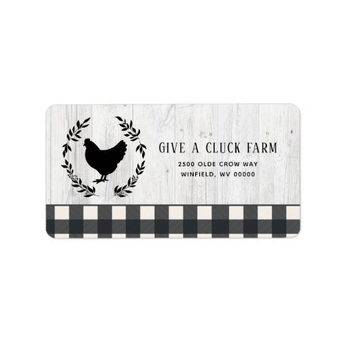 Farmhouse Style Black White Plaid Chicken Wood Label