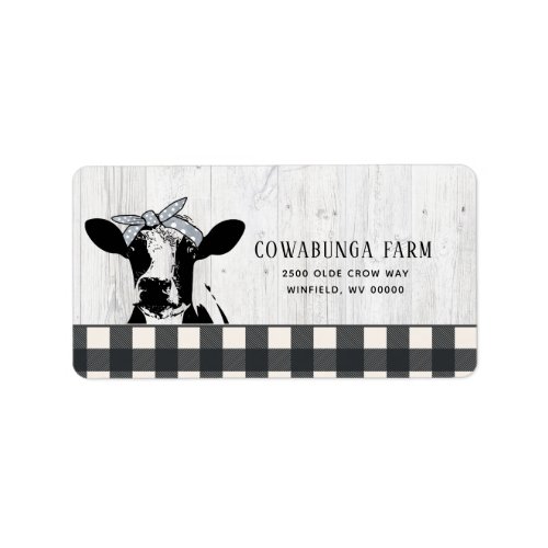 Farmhouse Style Black White Plaid Cow Wood Label