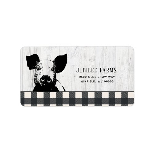 Farmhouse Style Black White Plaid Pig Wood Label