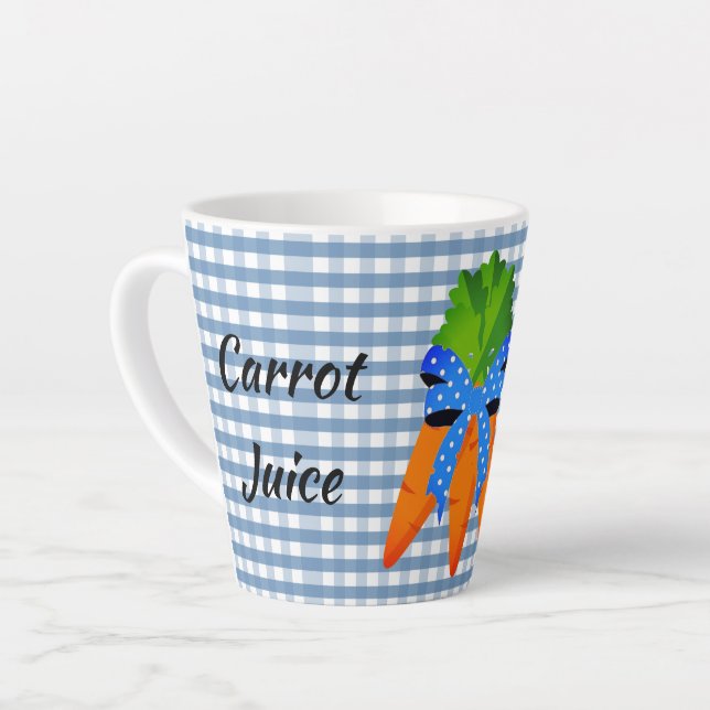 Farmhouse Style  Blue Gingham Carrot Juice  Latte Mug (Left Angle)