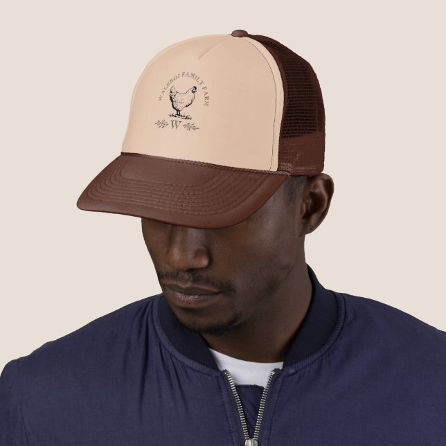 Farmhouse Style Chicken Farm Monogram Trucker Hat (In Situ)