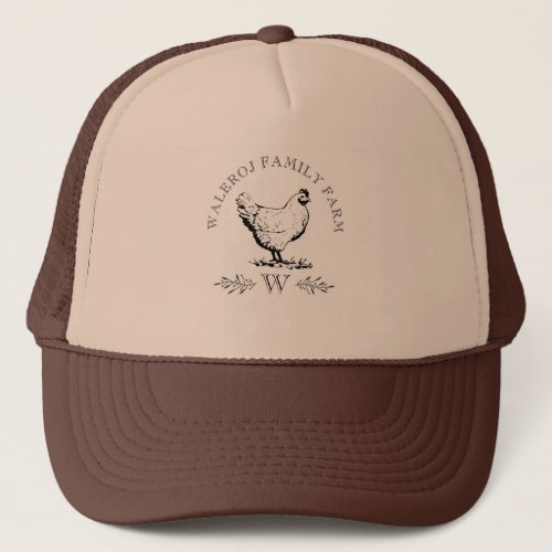 farmhouse style chicken farm monogram  trucker hat