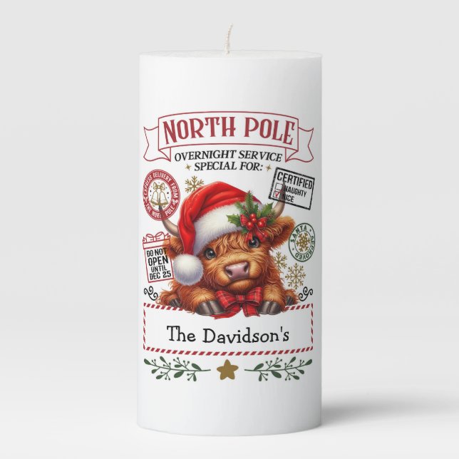 Farmhouse Style Christmas Pillar Candle (Front)