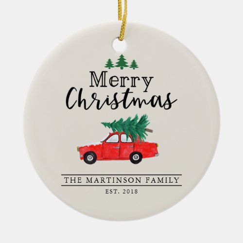 Farmhouse Style Christmas Tree on Car Ceramic Ornament