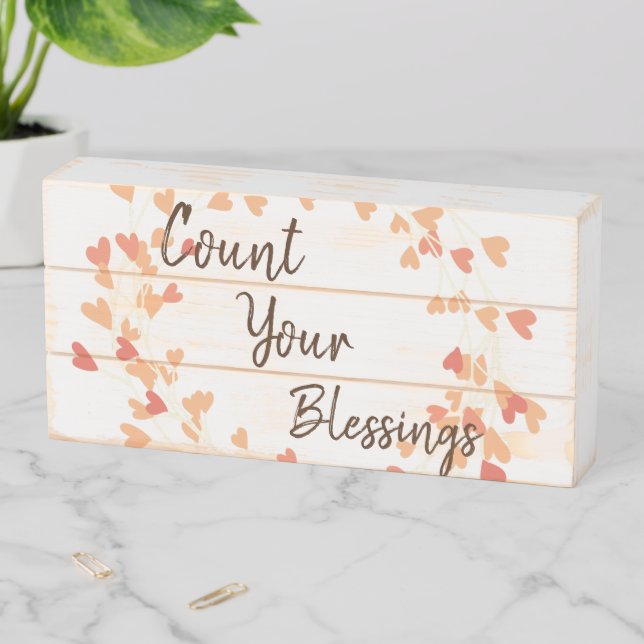 Farmhouse Style Count Your Blessings Wooden Box Sign (In Situ Horizontal)