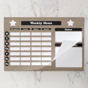 Farmhouse Style Faux Burlap Weekly Meal Planner Paper Pad