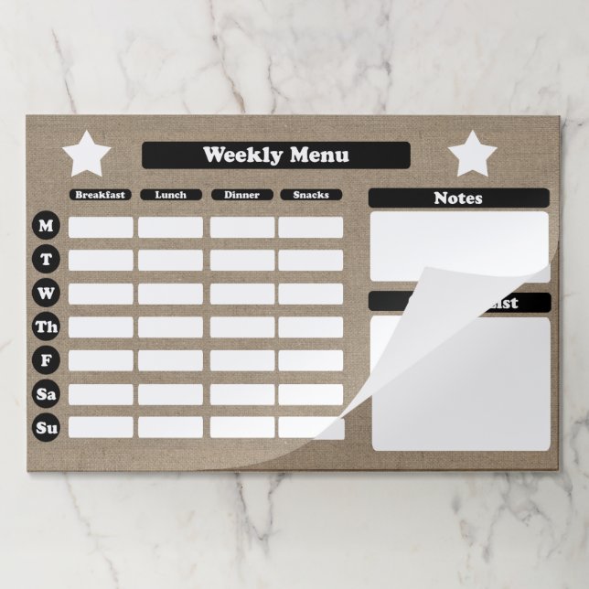 Farmhouse Style Faux Burlap Weekly Meal Planner Paper Pad (Folded)